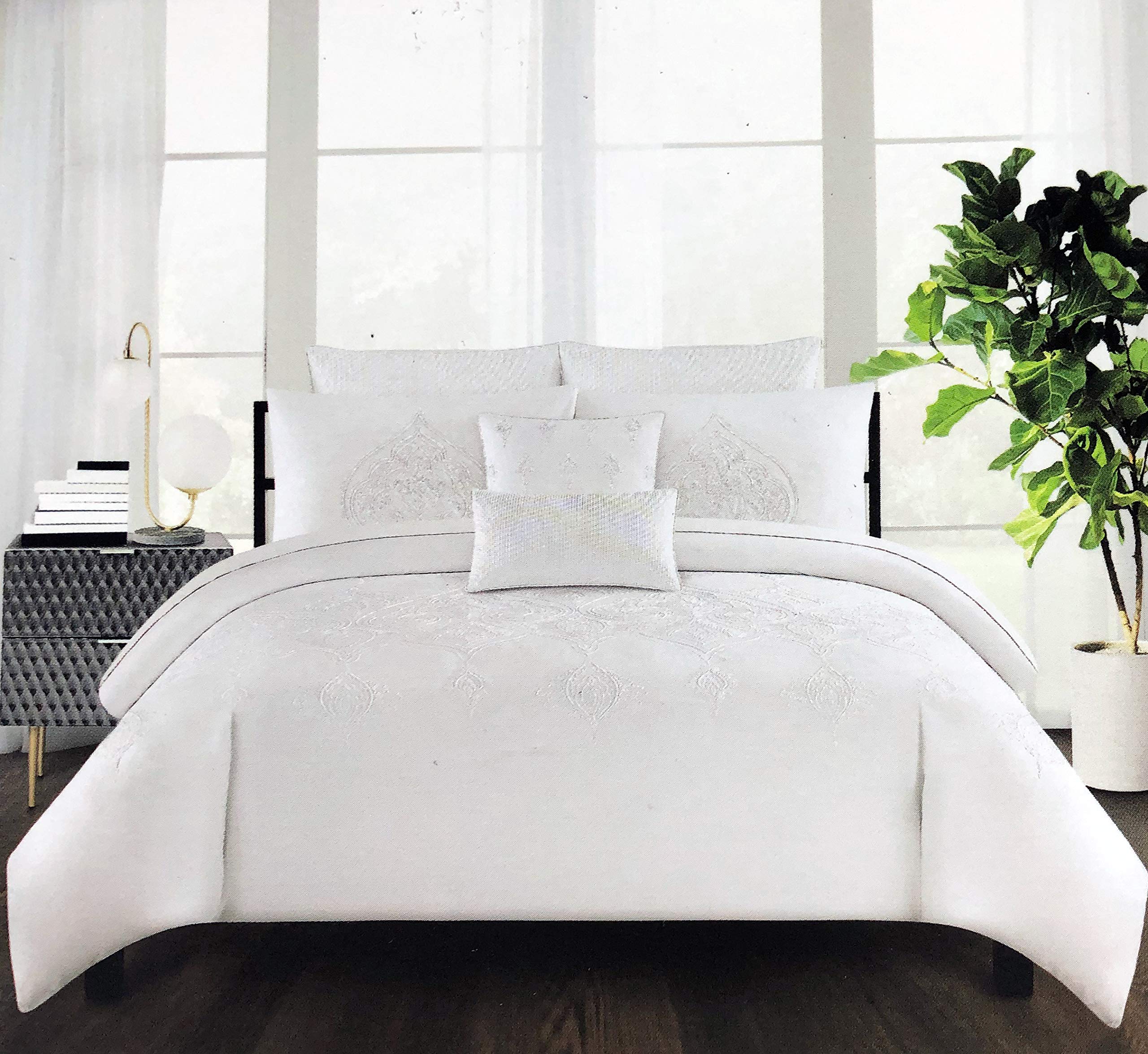 Amazon Com Tahari Home Slate Aqua Beige Tan King Comforter Set 6 Pieces Cotton Home Kitchen