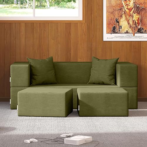 Miniatura 3 de Jaxx - Sofá cama de dos plazas convertible Zipline y otomanas, cama de Tamaño Queen, color musgo