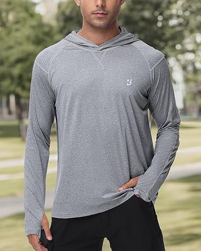 Vista 6 de Roadbox Camisas de pesca para hombre, UPF 50+, manga larga, con capucha UV, para senderismo, correr, natación, atletismo, entrenamiento