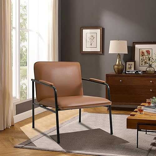 Miniatura 6 de VDAOQVG Sillón Accent para sofá individual tapizado de piel sintética moderna con marco de metal recubierto negro marrón