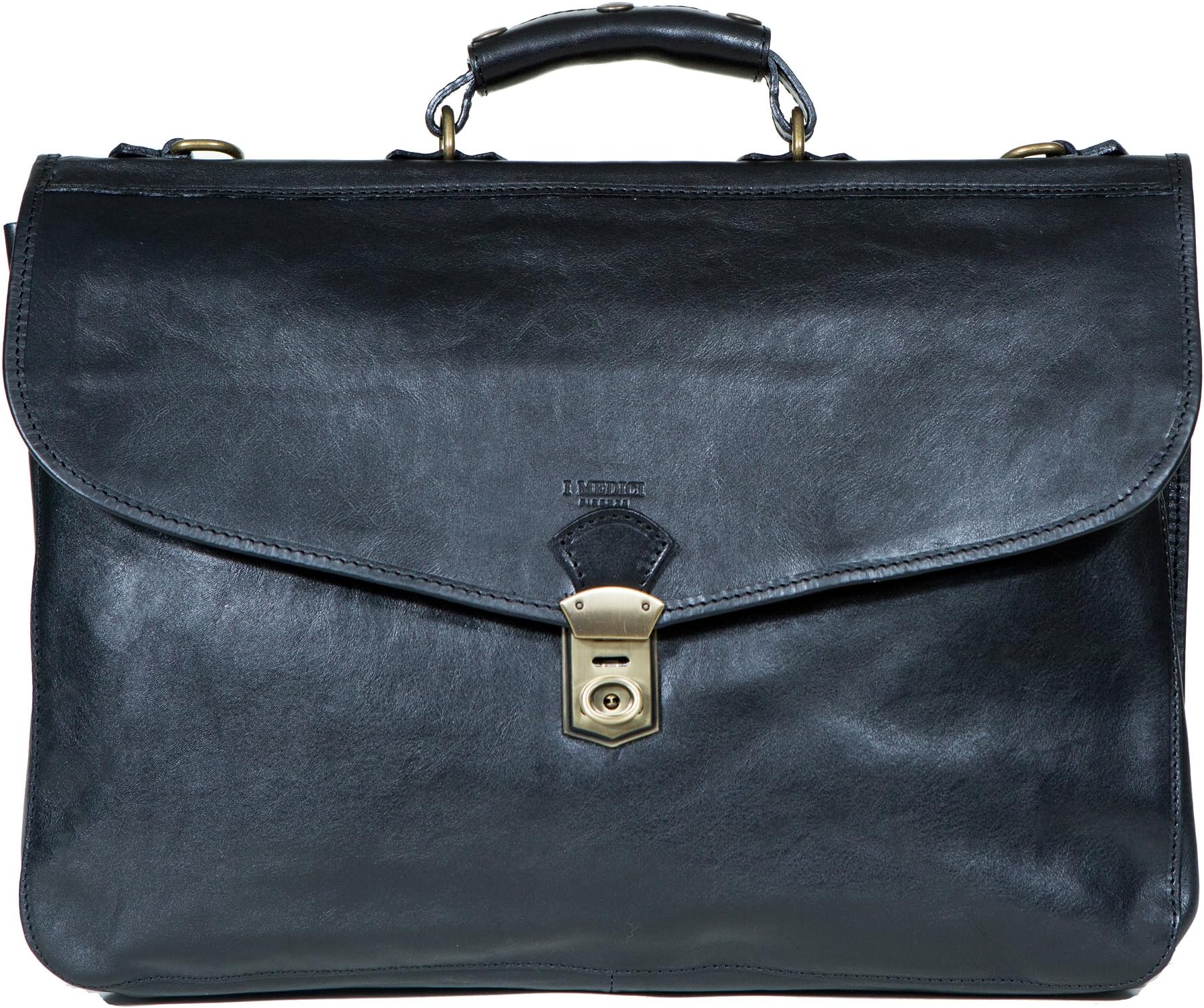Cartellone Europa Triple Compartment Italian Leather Briefcase in Black