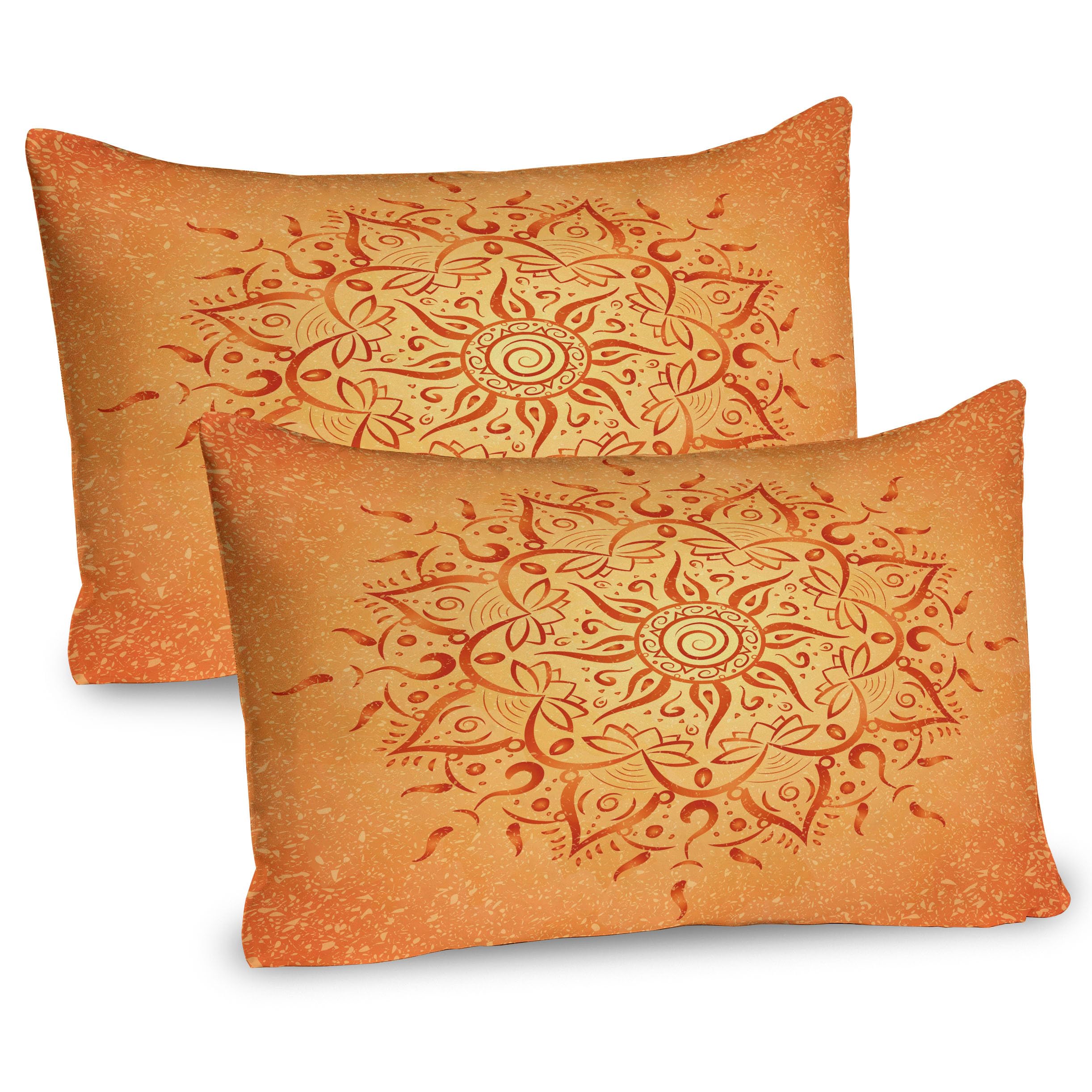 Ambesonne Lotus Pillow Sham Set of 2, Sun Pattern Ombre Effect Mandala Culture Print, Quality Microfiber Bedding Item for All Seasons, 30" x 20",