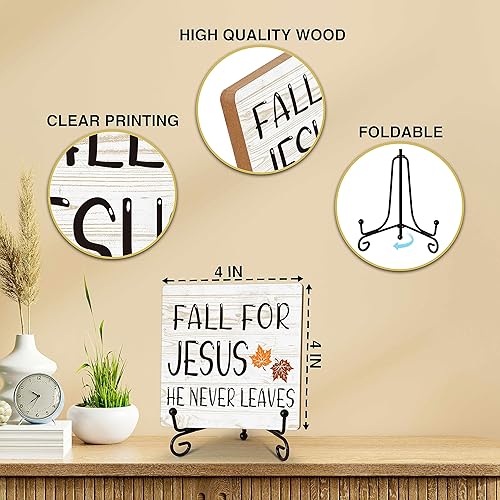 Miniatura 2 de Decoraciones de otoño para decoración del hogar, letrero de mesa de calabazas de otoño con texto en inglés "Fall For Jesus He Never Leaves",