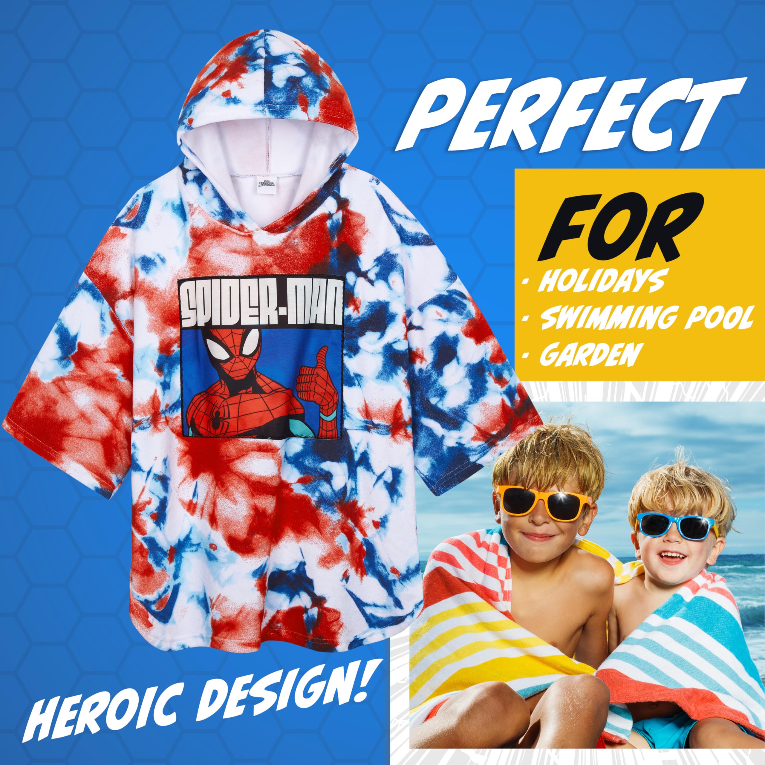 Marvel Spiderman Bath Towel with Hood for Kids Teenagers Absorbent Changing Robe Poncho Towel for Swimming Bath Shower Beach Towel Holiday Essentials (Multi Spiderman - Image 2