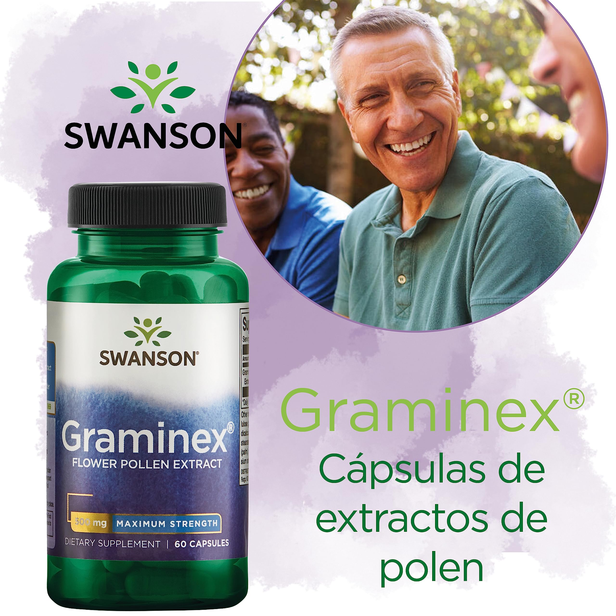 Swanson, Graminex Flower Pollen Extract (Extracto de Polen de Flores), 500mg, de Centeno, 60 Cápsulas, Alta Dosis, Probado en Laboratorio, Sin Soja, Sin Gluten, No GMO