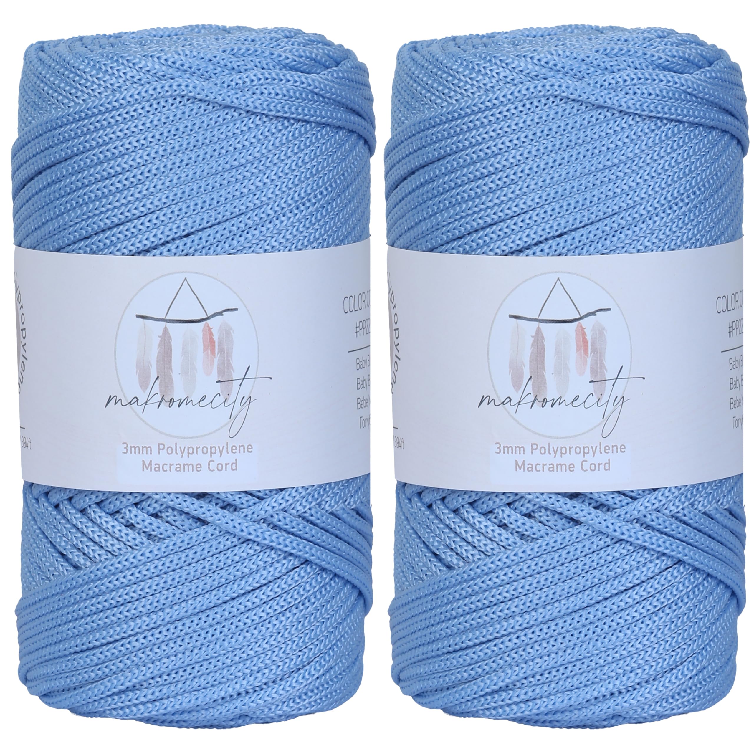 Makromecity, 2 Skeins of Polyester Macrame Cord 3mm x 131 Yards (394 feet) 3mm Polypropylene Baby Blue Macrame Cord Crochet Macrame Bag Cord Crafts for Wall Hangings, Bags, Underplate, Rug… — image 1