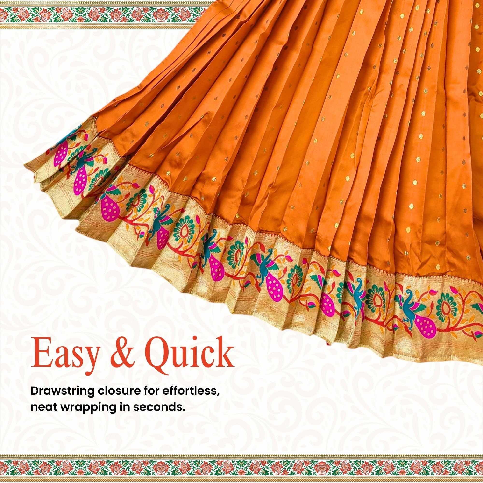 PUNYATVA Gudhi Vastra for Gudhi Padwa Festival (Paithani, Orange) | Traditional Maharashtrian Gudi Cover Saree Cloth for GudiPadva | Readymade Ugadi & GudhiPadawa Decoration Pooja Décor 2