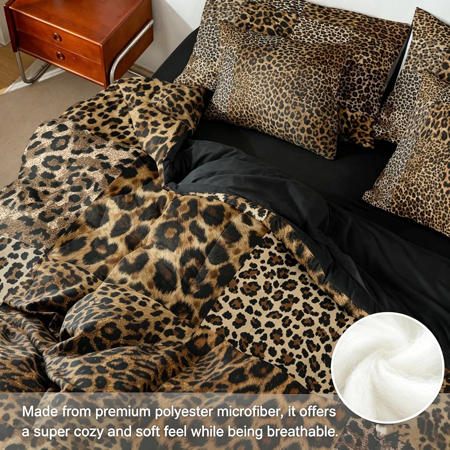 Erosebridal Brown Leopard Print Comforter Set with Sheets 7 Piece African Animal Cheetah Bed in A Bag Twin Wild Safari Skin Pattern Bedding Sets for Kids Girls Patchwork Farmhouse Wildlife Bed Set