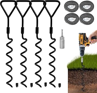 VASGOR Set of 4 Trampoline Stakes Heavy Duty Tie Downs - Corkscrew Shape Steel Stake High Wind Anchor Kit for Trampolines - Spiral Ground Anchors – Securing for Camping Tents