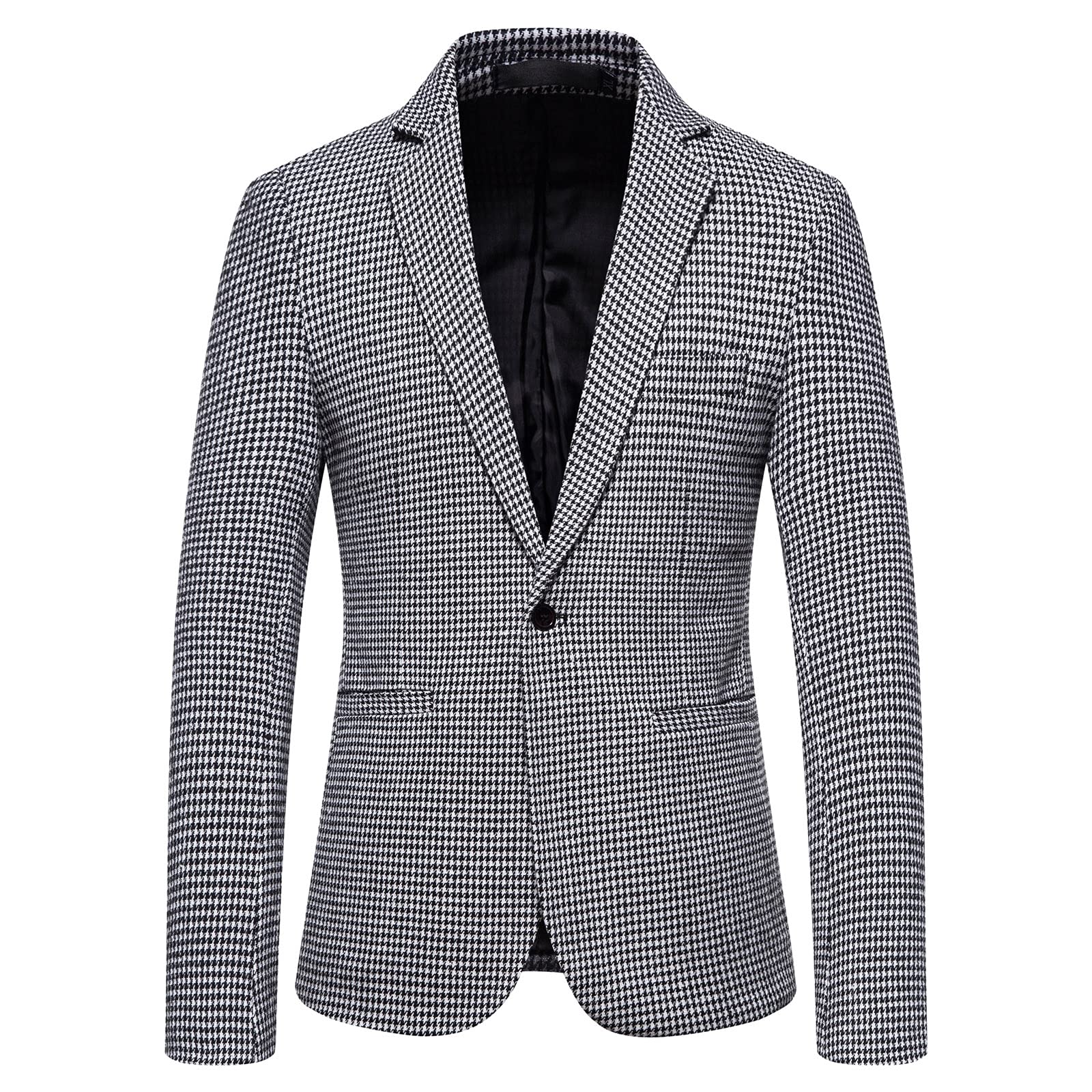 Generisch Męska marynarka w kratkę, slim fit, elegancka, luźna, letnia, lekka, regularna, męska, na wiosnę, kurtka rekreacyjna, biznesowa, na wesele, szary, M
