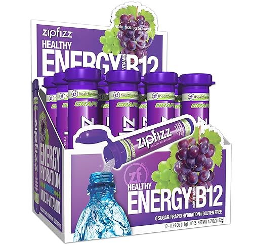 Miniatura 11 de Zipfizz Polvo de Bebida Energética Diaria, Uva, Paquete de 20 | Energía Sostenida 3-en-1, Hidratación Rápida y Vitaminas Esenciales | Sin Azúcar |
