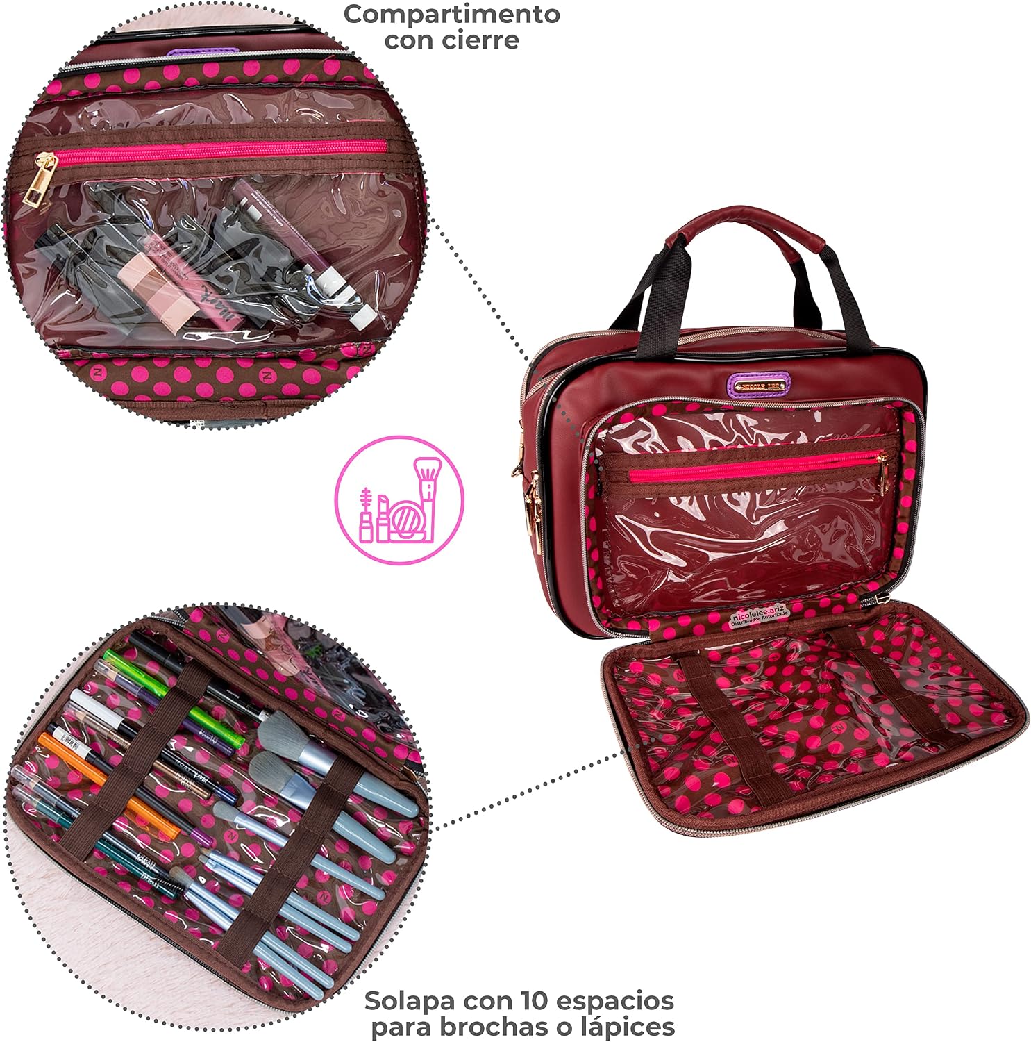 Nicole Lee Cosmetic Makeup Bag for Women - Multi Organization Toiletry Travel Bag with 5 Compartments (Sara is Soft but Strong)