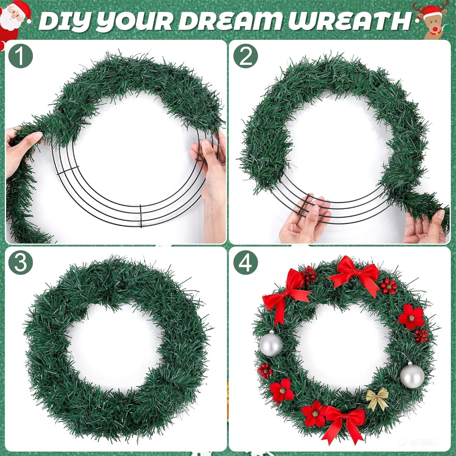Fovths 24 Pack Christmas Wire Wreath Ring 16 Inches Metal Wire Wreath Frame with Floral Wires Green DIY Floral Crafts for Xmas Halloween New Year Holiday Valentines Day Decor
