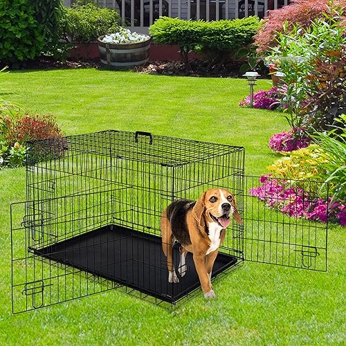 Miniatura 5 de ZENY Jaula para perros de 303642 pulgadas, doble puerta, plegable, de metal, para perros o mascotas, con bandeja y asa
