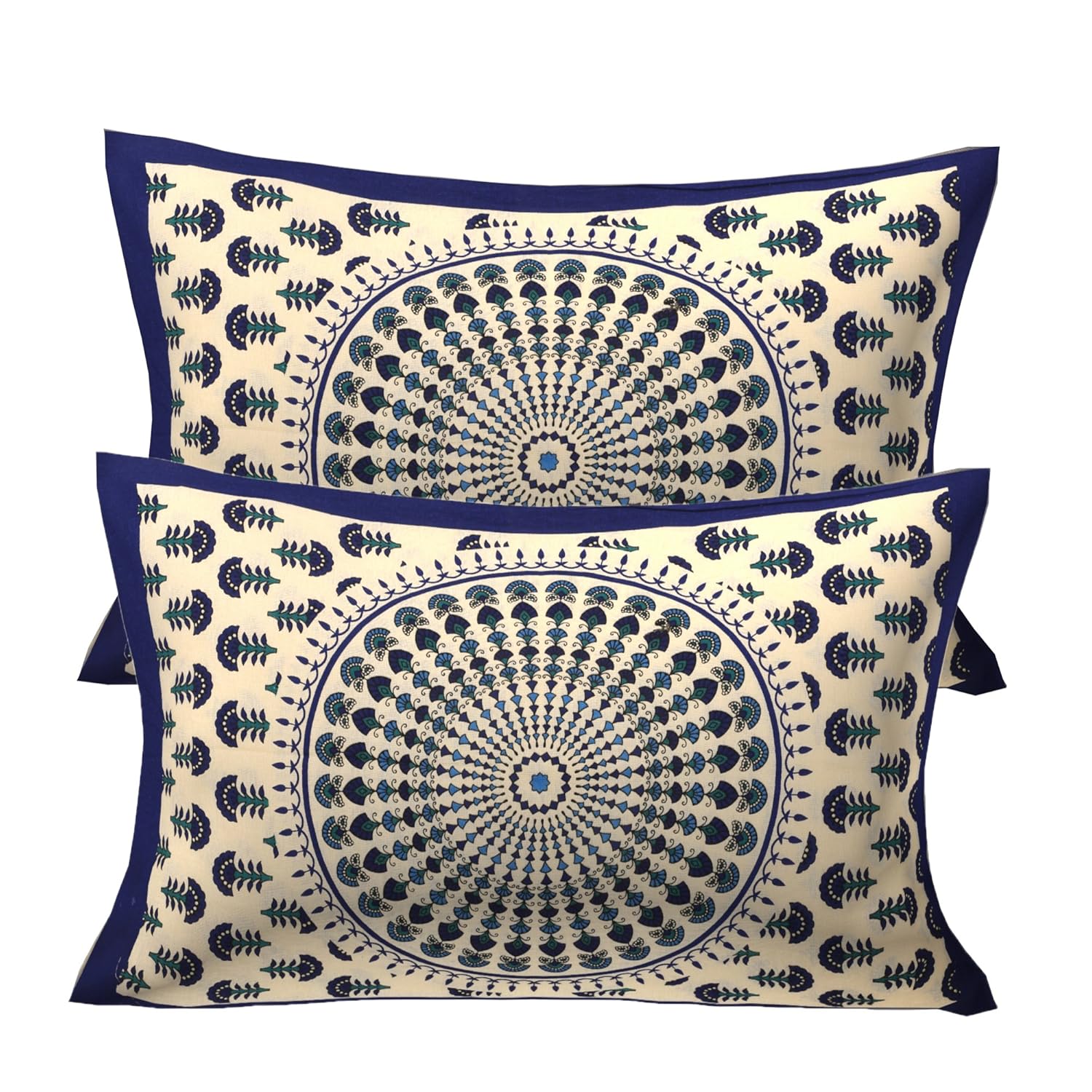 Buy RajasthaniKart Floral 2 Piece Cotton Pillow Covers 17"x 27", Blue
