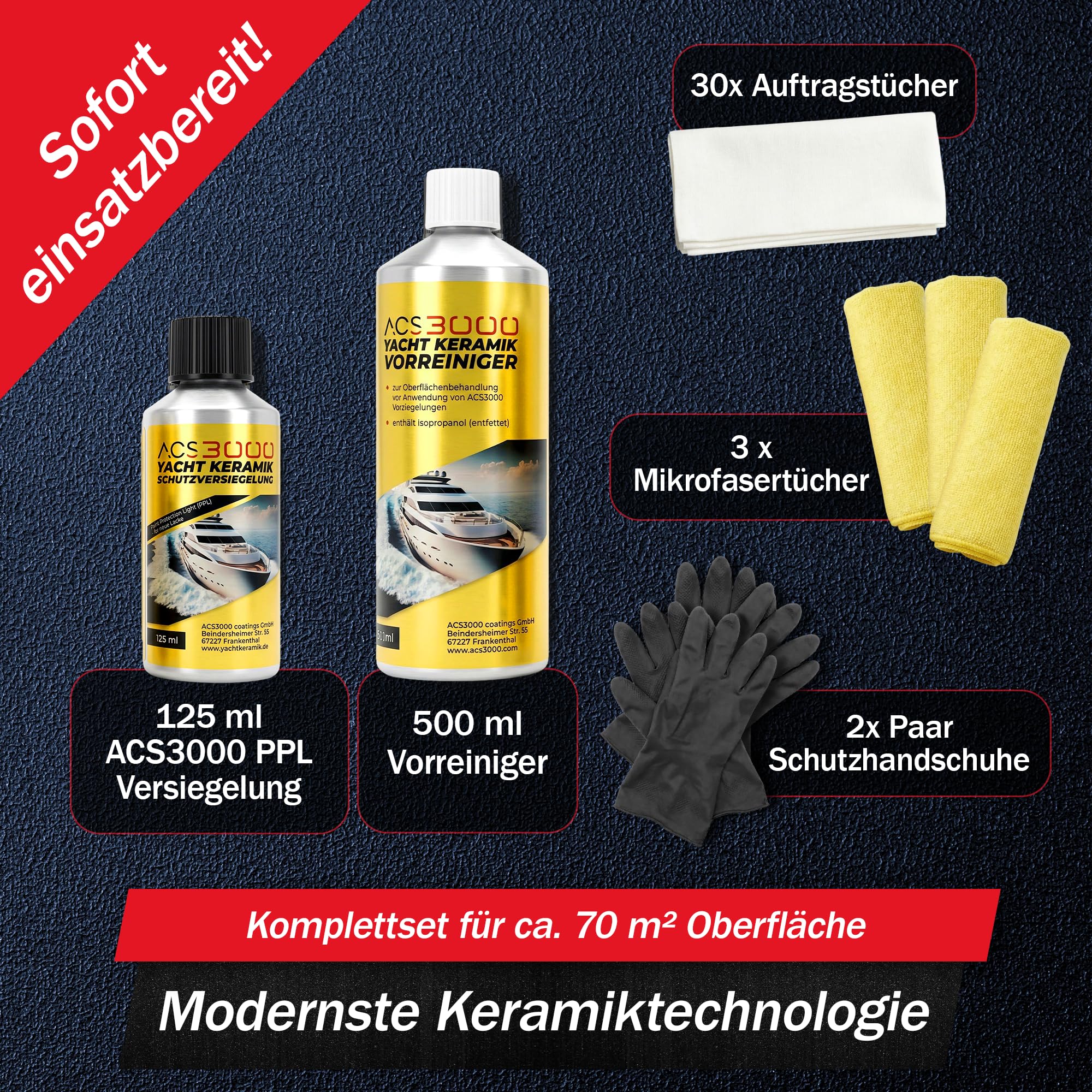 ACS3000 – Yacht Keramik Schutzversiegelung Ergänzungsset – yacht keramik versiegelung für neue Lacke, Langzeitschutz, Hochglanz Finish, Marine Beschichtung für Boote & Yachten