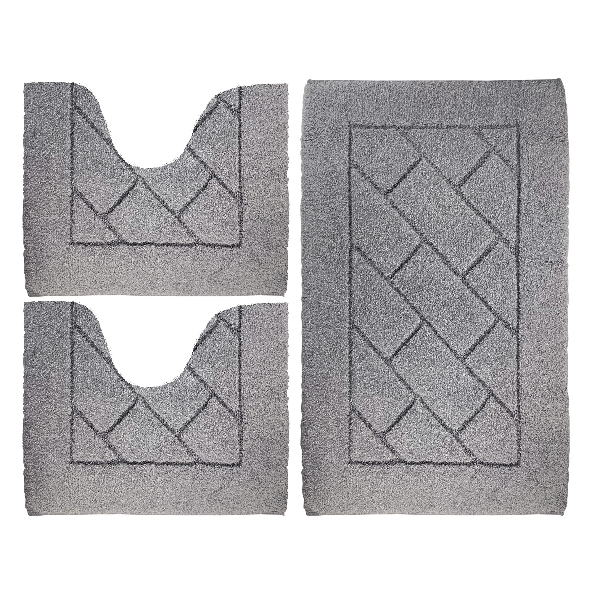 Saniplast Megane set 3 pezzi tappeto bagno a tinta unita con decoro geometrico - colore grigio perla