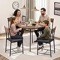 Vista 2 de Pamapic Round Dining Table Set for 4, Kitchen Table and Chairs for 4, Dining Room Circle Dinner Pedestal Table, Solid Metal Frame,Space Saving Wood