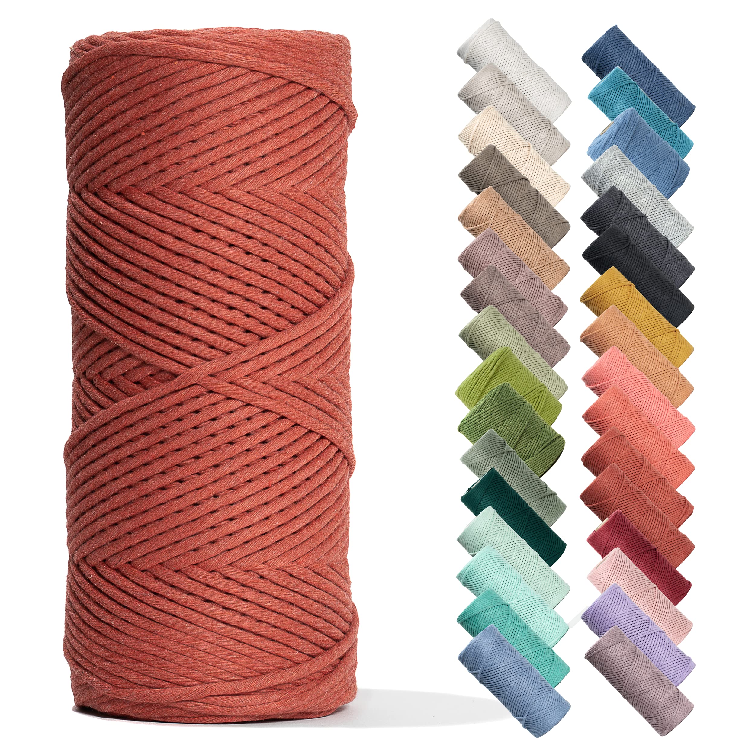 Recycled Cotton Macrame Cord 4mm x 240 Yards – Thick Single Strand Cord Made of Soft Cotton – Colored Macrame Rope Supplies for Decor, Crafts & Plant Wall Hangers by GANXXET, 720 Ft., Terracotta