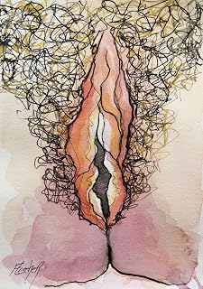 Vulva Yoni Art Drawing Original Ink Mixed Media Colorful Watercolor Vulvas LGBTQ Positive Diversity