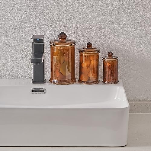 Miniatura 5 de KMwares Juego de 3 tarros pequeños de vidrio de alta calidad con tapas, accesorios de baño, recipientes organizadores de tocador para bolas de