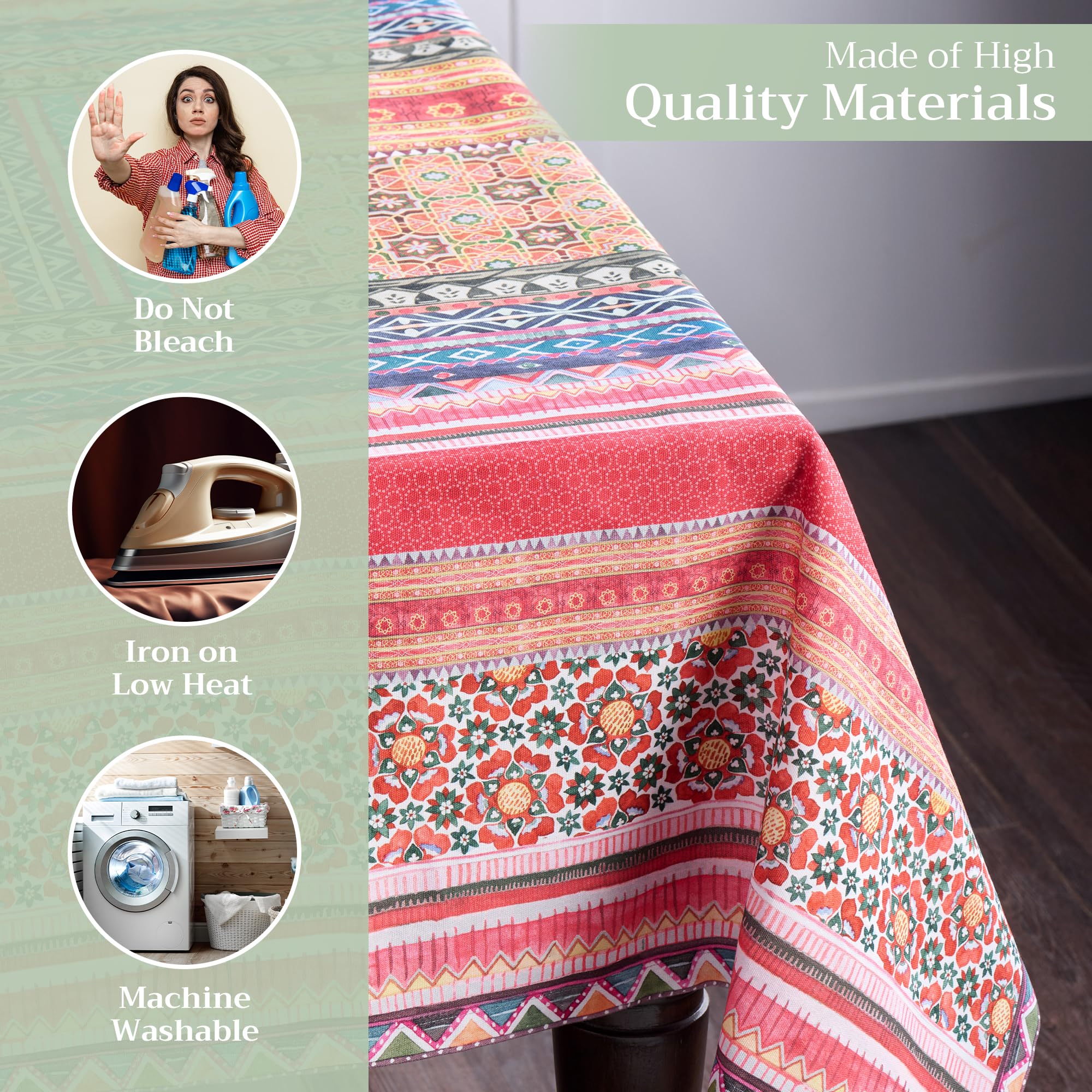 Maison d'Hermine - Mantel rectangular 100% algodón, 180 cm x 140 cm, reutilizable, uso diario, para decoración navideña, comedor, casa de campo, hogar, fiesta, festivo (Ispahan)
