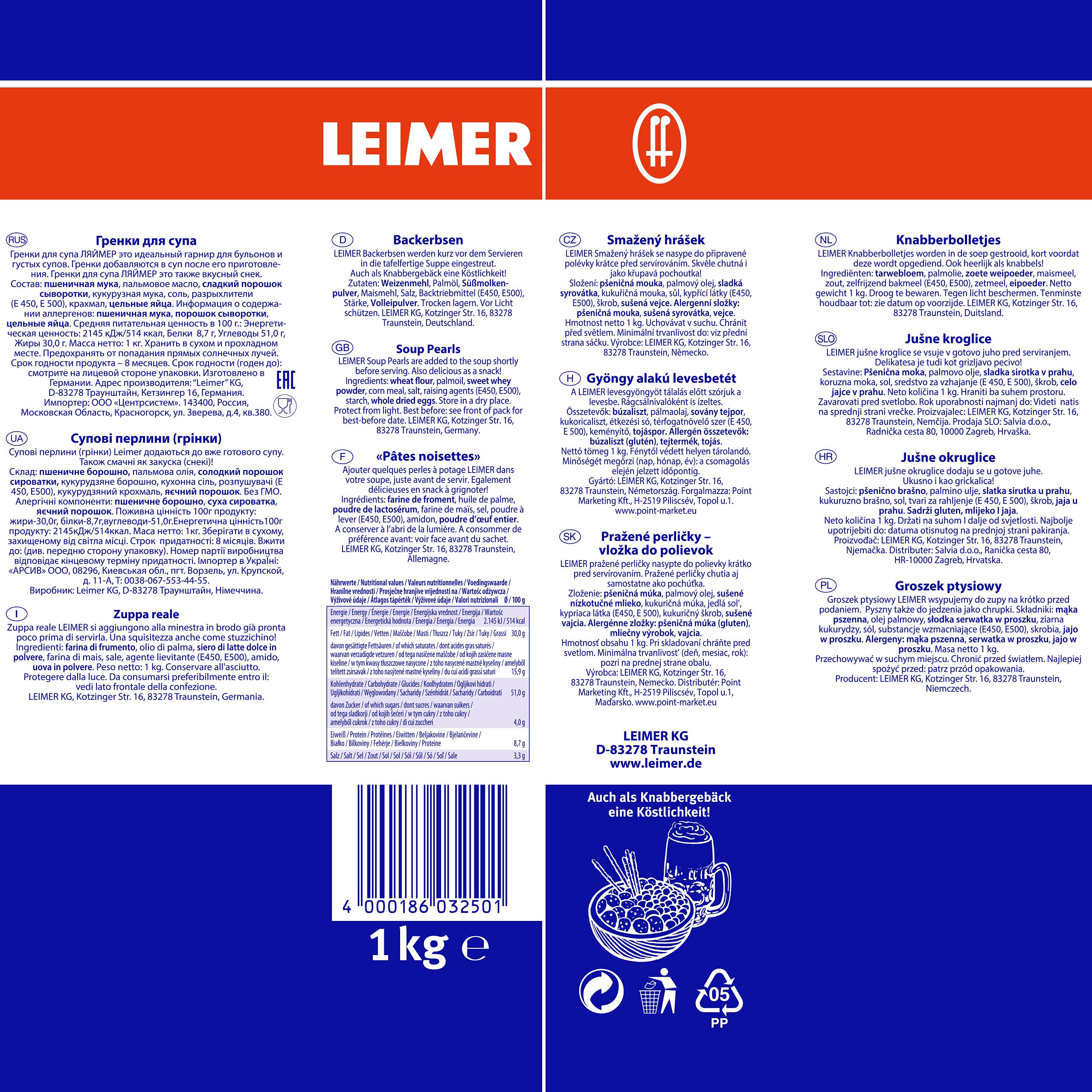 LEIMER Backerbsen 1 kg - Traditionell bayerische Suppeneinlage (4 x 1kg)