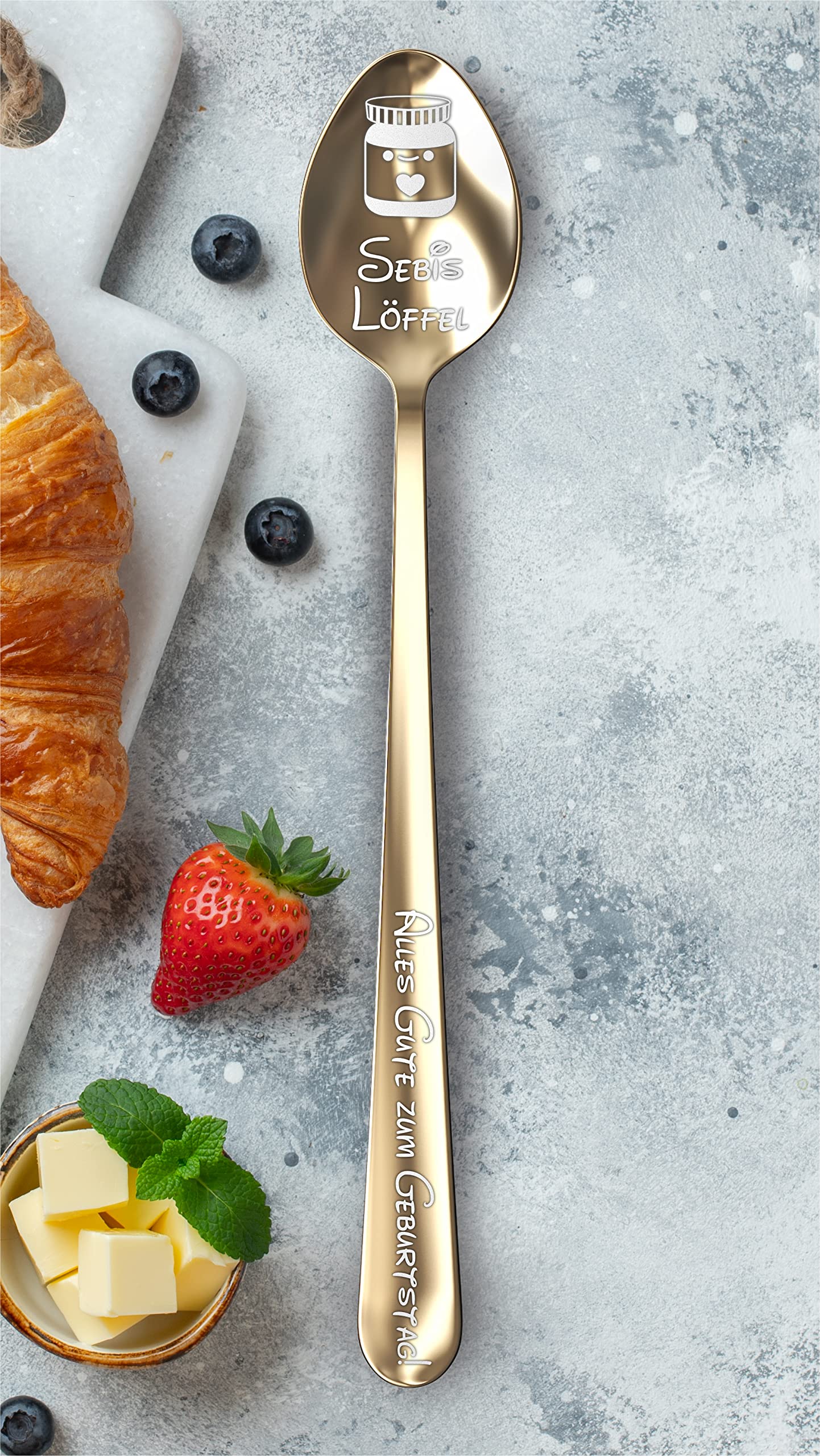 Geschenkfreude Löffel personalisiert mit Namen - Geschenk mit Gravur für Mama/Mutter - Muttertagsgeschenke für Mama personalisiert - langer Löffel für Schokocreme - Gold