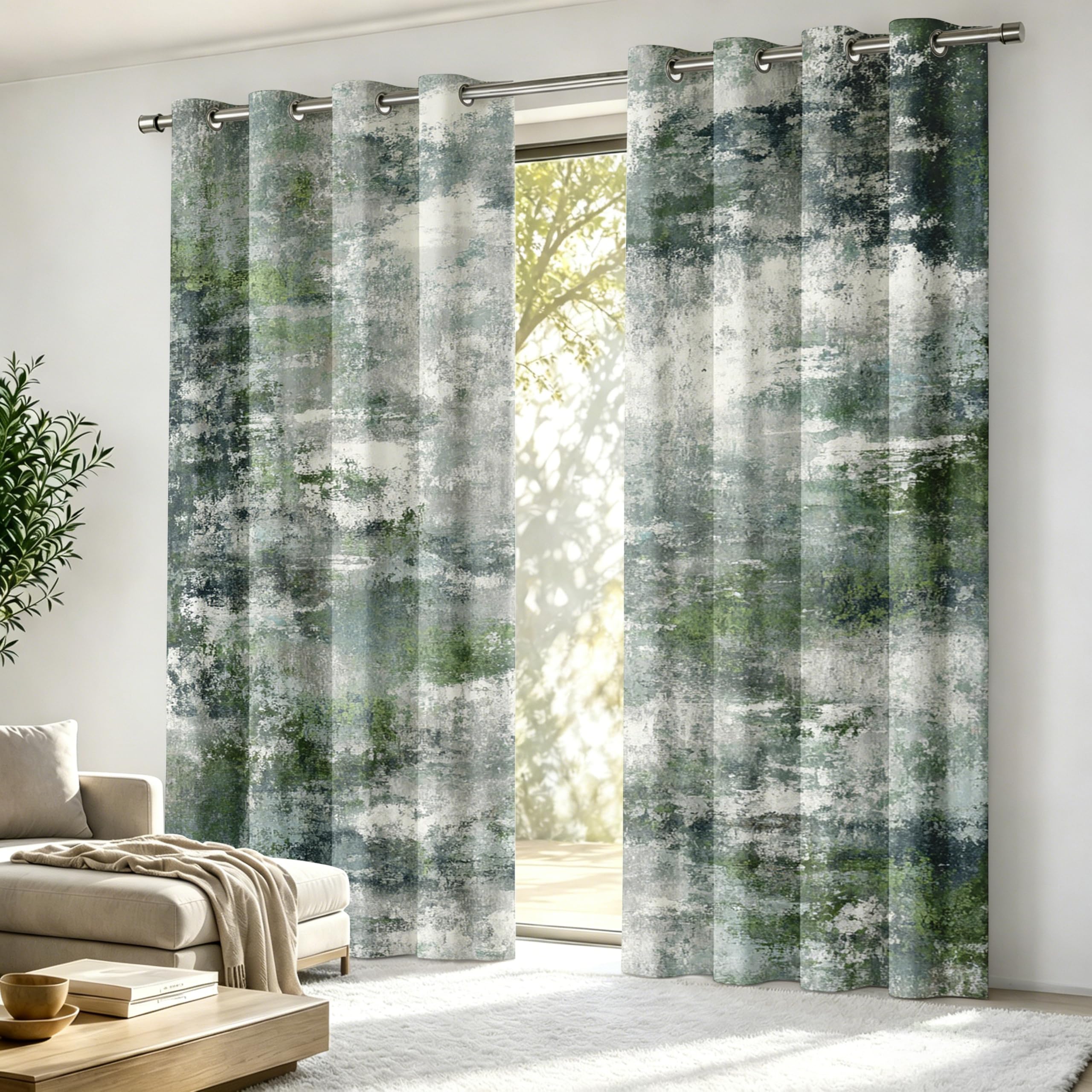 Luxfieo Sage Green Blackout Curtains for Living Room Bedroom - 54 Inch Drop Curtains 66x54, Modern Abstract Distressed Watercolor Aesthetic Patterned Window Treatments, Thermal Eyelet Drapes 2 Panels — image 1