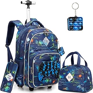 Meetbelify Rolling Backpack for Boys with Wheels Kids Travel Suitcase Laptop Luggage with Lunch Box Set for Boys Age 6-8