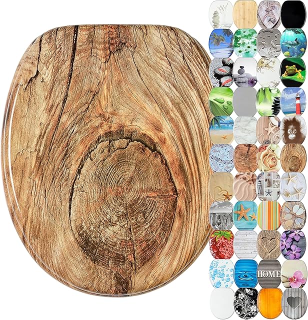 Soft Close Toilet Seat | Stable Hinges | Easy to Mount | Many Different Designs (Rustic)