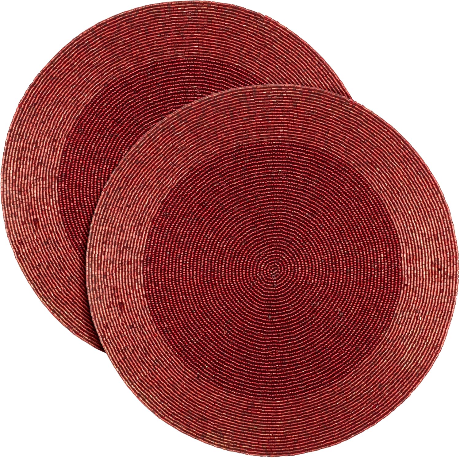 Life By Cotton Farmhouse Beaded Placemats for Dining Table 14 inch Dia Mahroon, Beaded