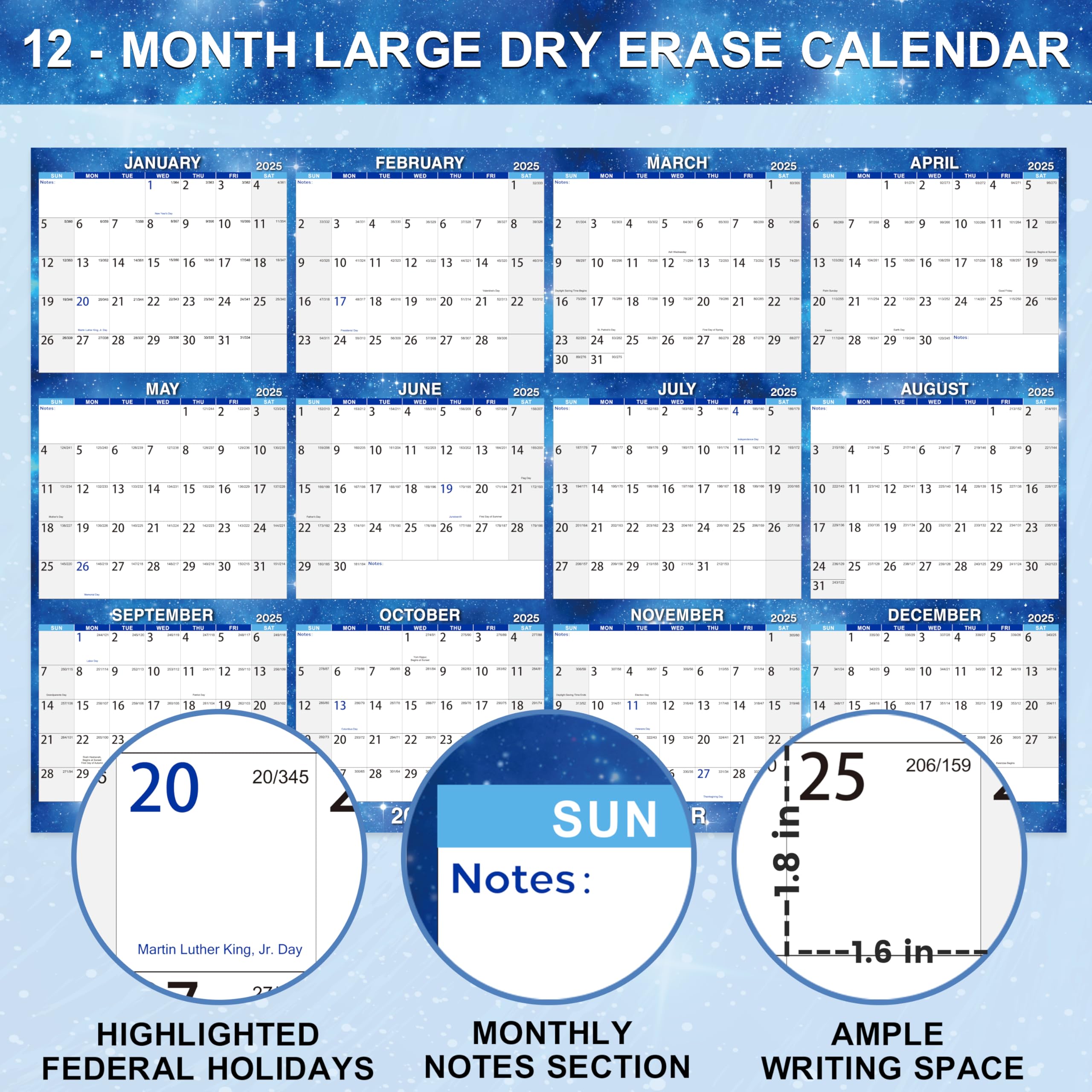 Snapklik 48 X 32 Large Erasable Calendar Starry Sky Wet Dry
