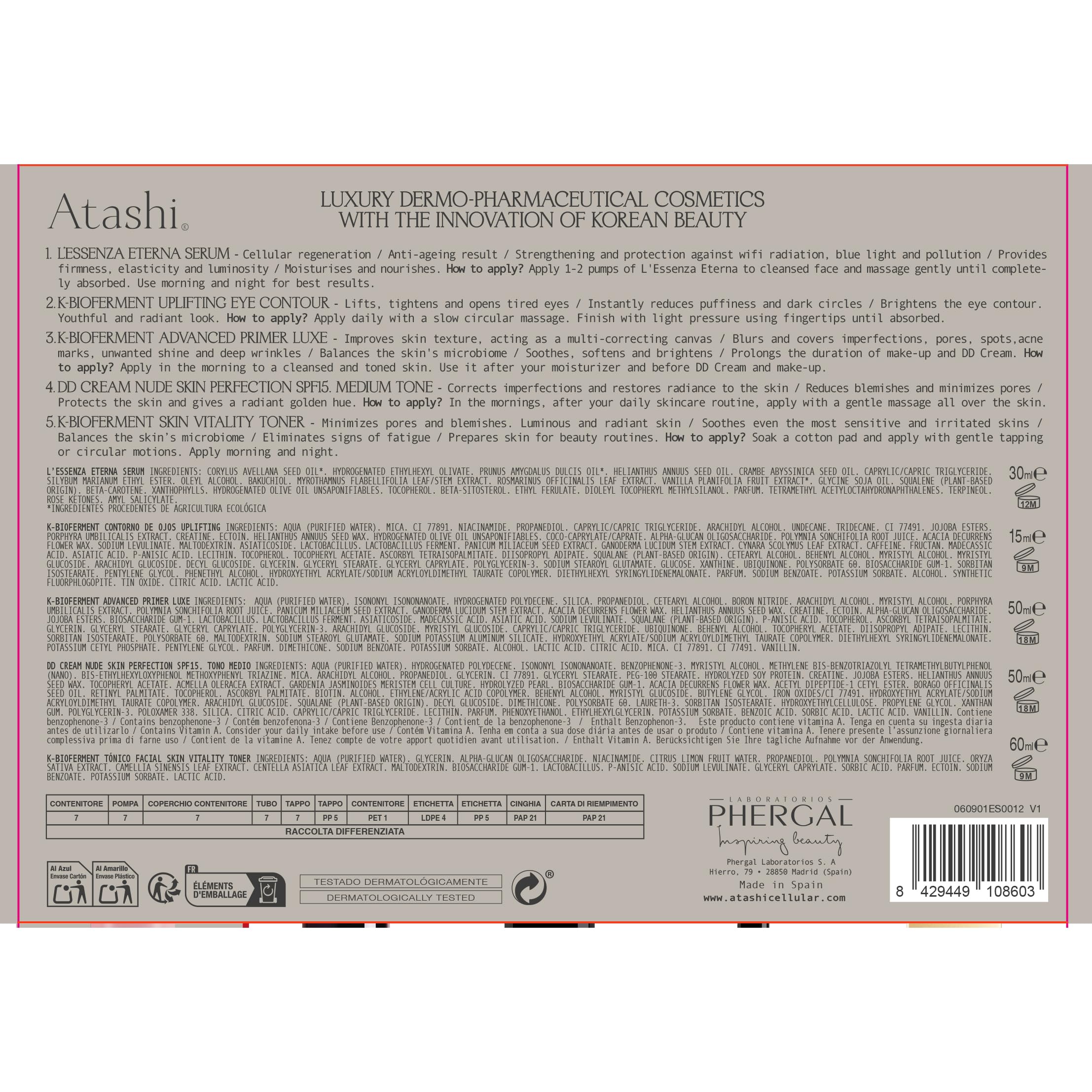 Atashi | Rituale Effetto Pearl Skin 360 Anti-Age | Siero L’Essenza Eterna + Contorno Occhi Uplifting + Advanced Primer Luxe + DD Cream SPF15 + | Regalo Beauty Case Premium e Tonico Viso Skin Vitality