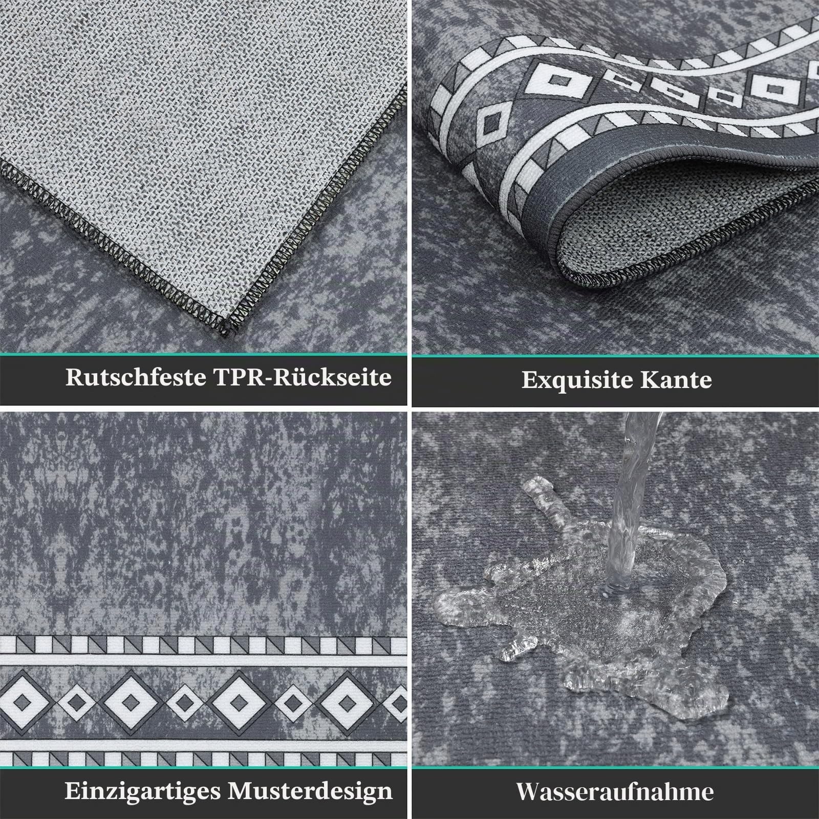 Enyhom Lang Teppich Läufer 66 x 300 cm Waschbar rutschfest Läufer Flur Teppich Küchenläufer dauerhaft Eingangstürmatte Teppich für Haustür, Flur, Eingang, Küche, Schlafzimmer (Grau)