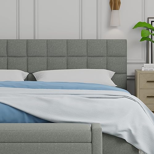 Glenwillow Home Varia - Cabecera tapizada con paneles de 20 pulgadas de alto, acolchado cuadrado de 3 filas, tamaño King, color gris claro