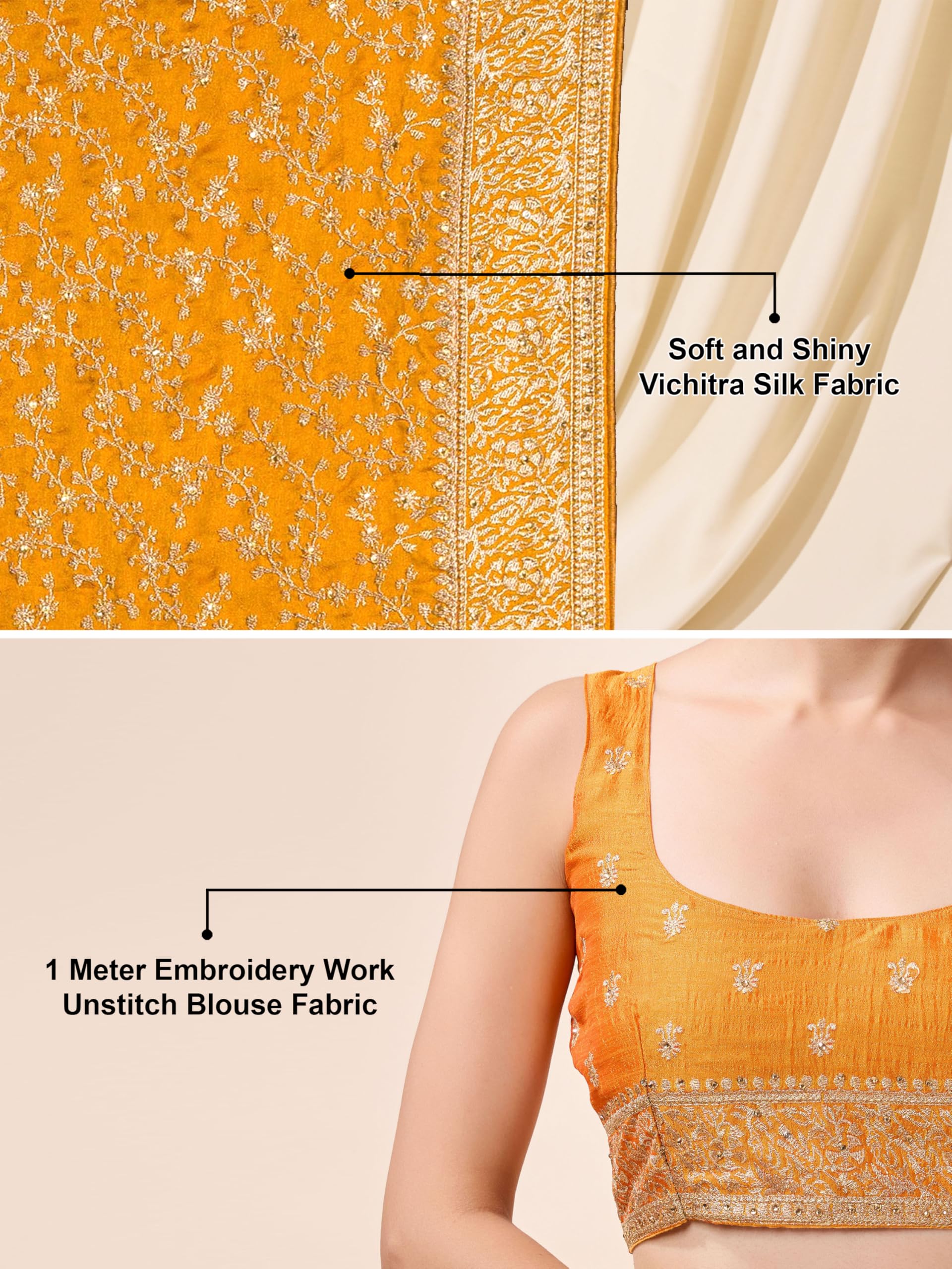 TRENDMALLS Women's Vichitra Silk Heavy Embroidery designer saree for women