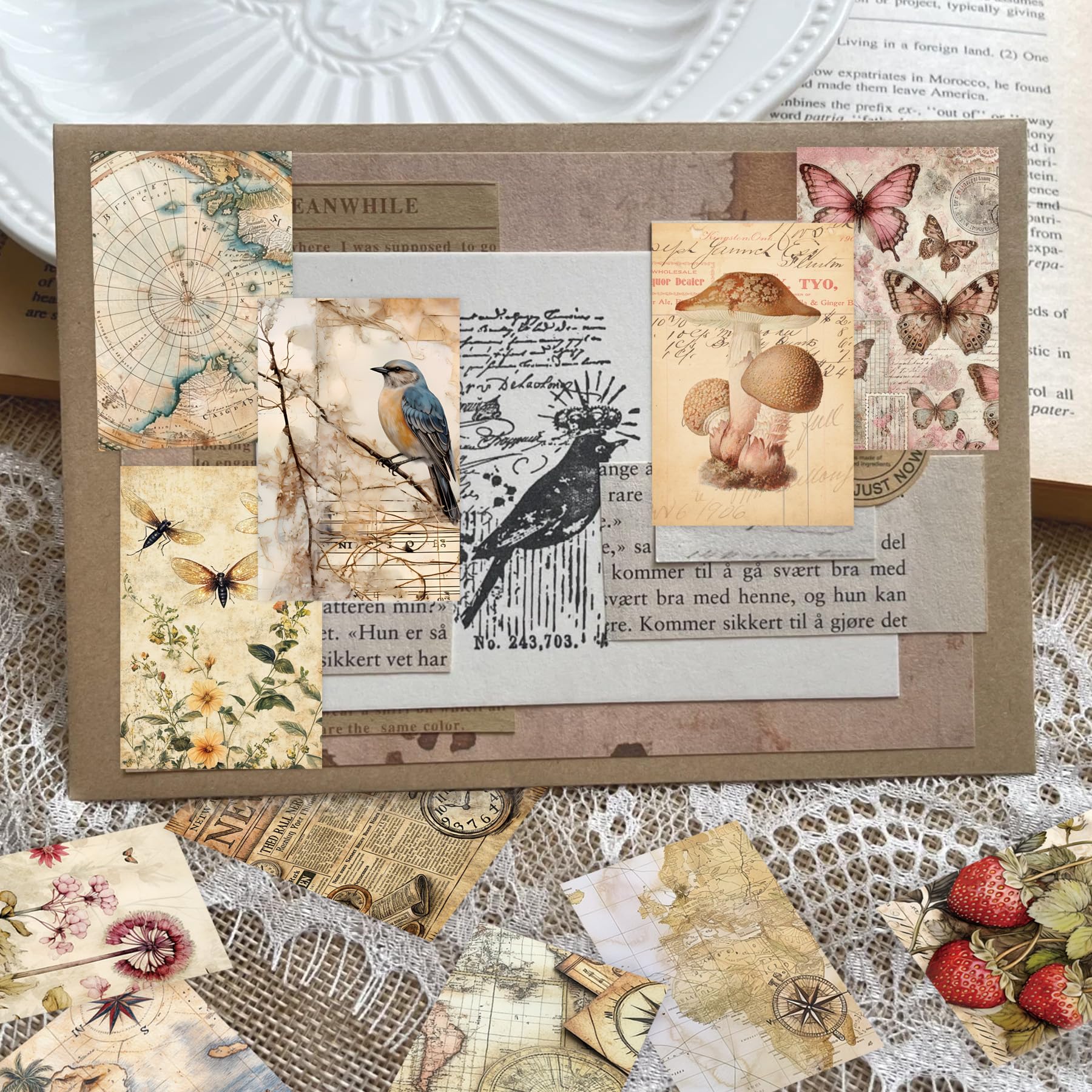 300 pezzi vintage Washi adesivi libro | Ephemera - Set di 6 temi per diari, scrapbooking, bullet journal, riutilizzabili e riposizionabili