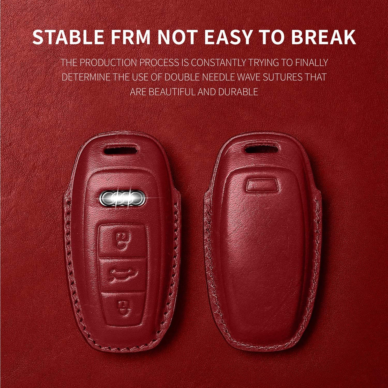 Tukellen for Audi Key Fob Cover Leather with Keychain,Leather Key Case Protector Compatible with 2019 2020 2021 2022 A3 A6 A7 E-Tron A8 Q8 Keyless Smart Key Fob-Red