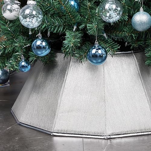 Miniatura 33 de Blissun Collar de árbol de Navidad, falda de árbol de Navidad con lentejuelas, anillo plegable para árbol de Navidad, cubierta de base