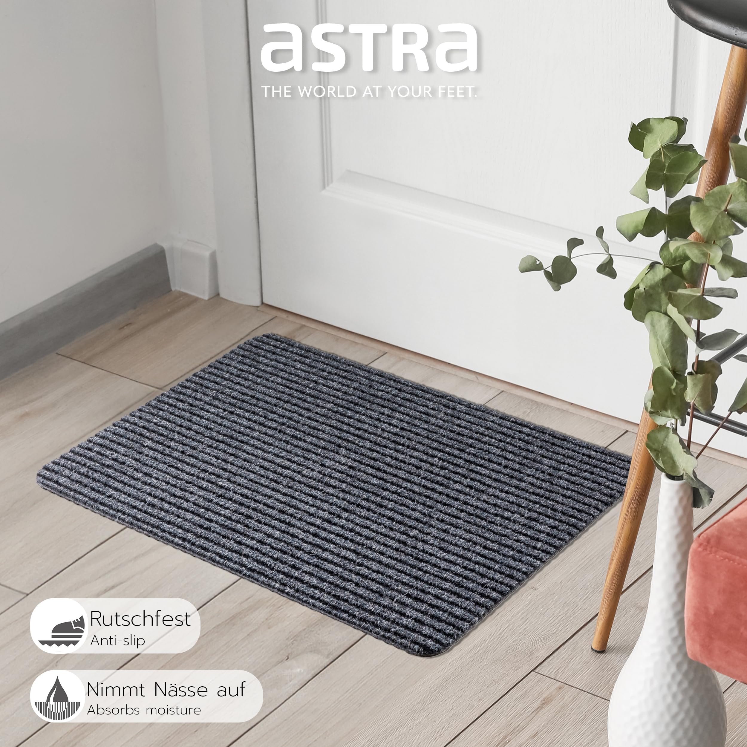 Astra Zerbino interno grigio antisdrucciolo - zerbino 50x80 cm set di 2 idrorepellenti - zerbino Rib Line resistente e antistatico
