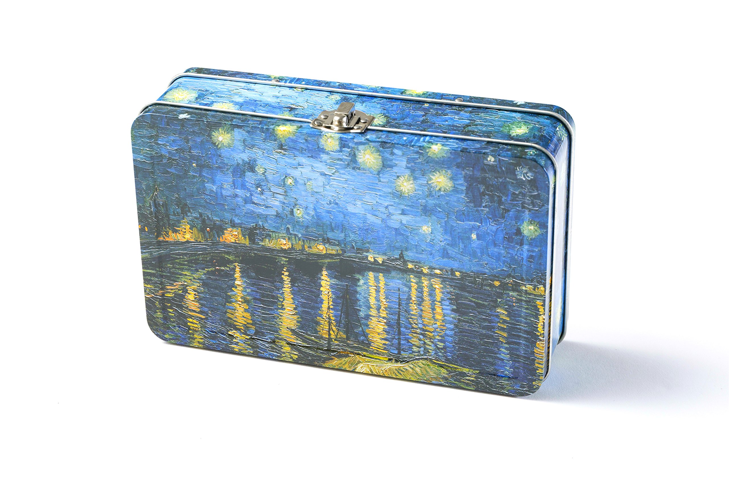 DAHO Metal Storage Box with Hinge for Office, School, Home, Makeup, Arts &amp; Crafts and Accessories (Starry Night Over the Rhone)