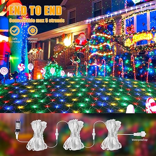 Miniatura 4 de HEYFUNi 192 luces LED de malla para exteriores, 8 modos de luz de red para arbustos enchufables, tira de luces de red de Navidad impermeable para