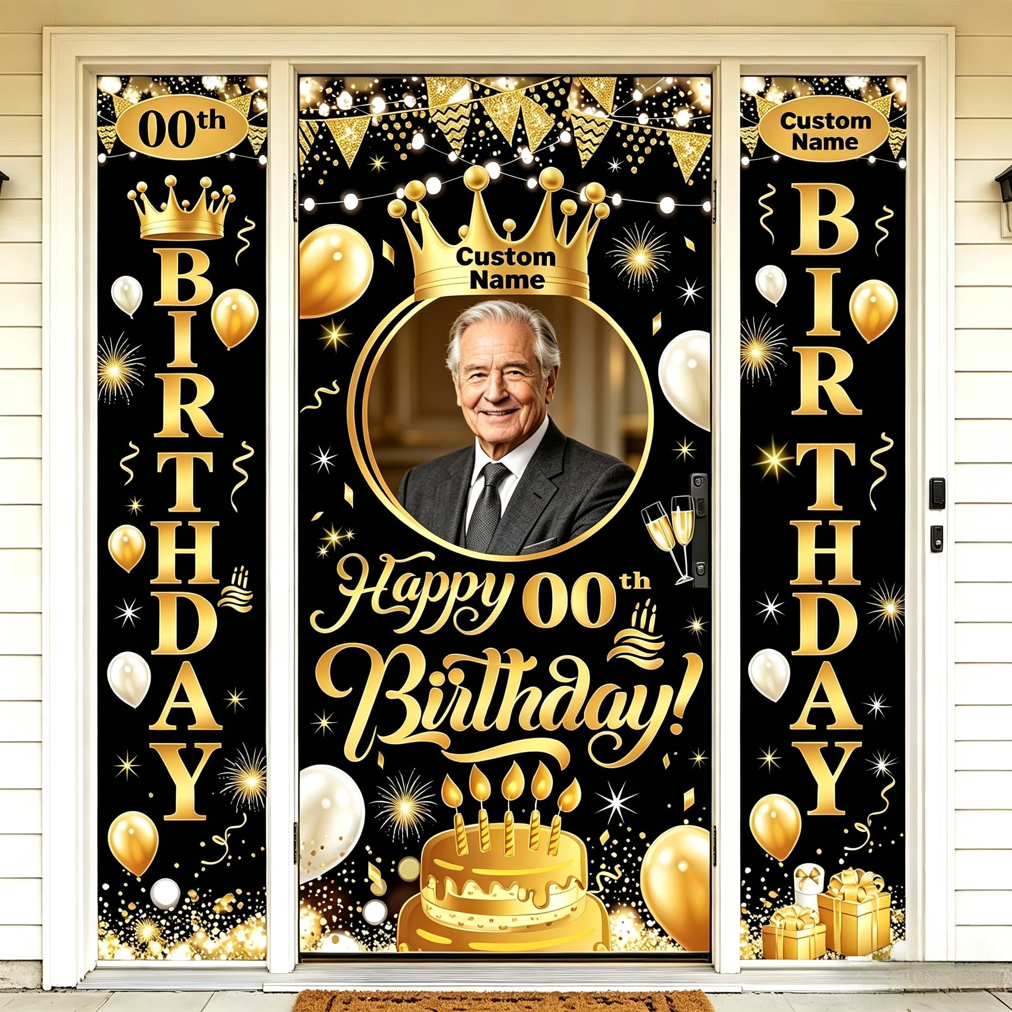 Custom Happy Birthday Banner, Personalized Birthday Banner, Happy Birthday Background Customize for Men Women Kids with Picture/Name/Age Decorations Indoor Outdoor (Style 7)