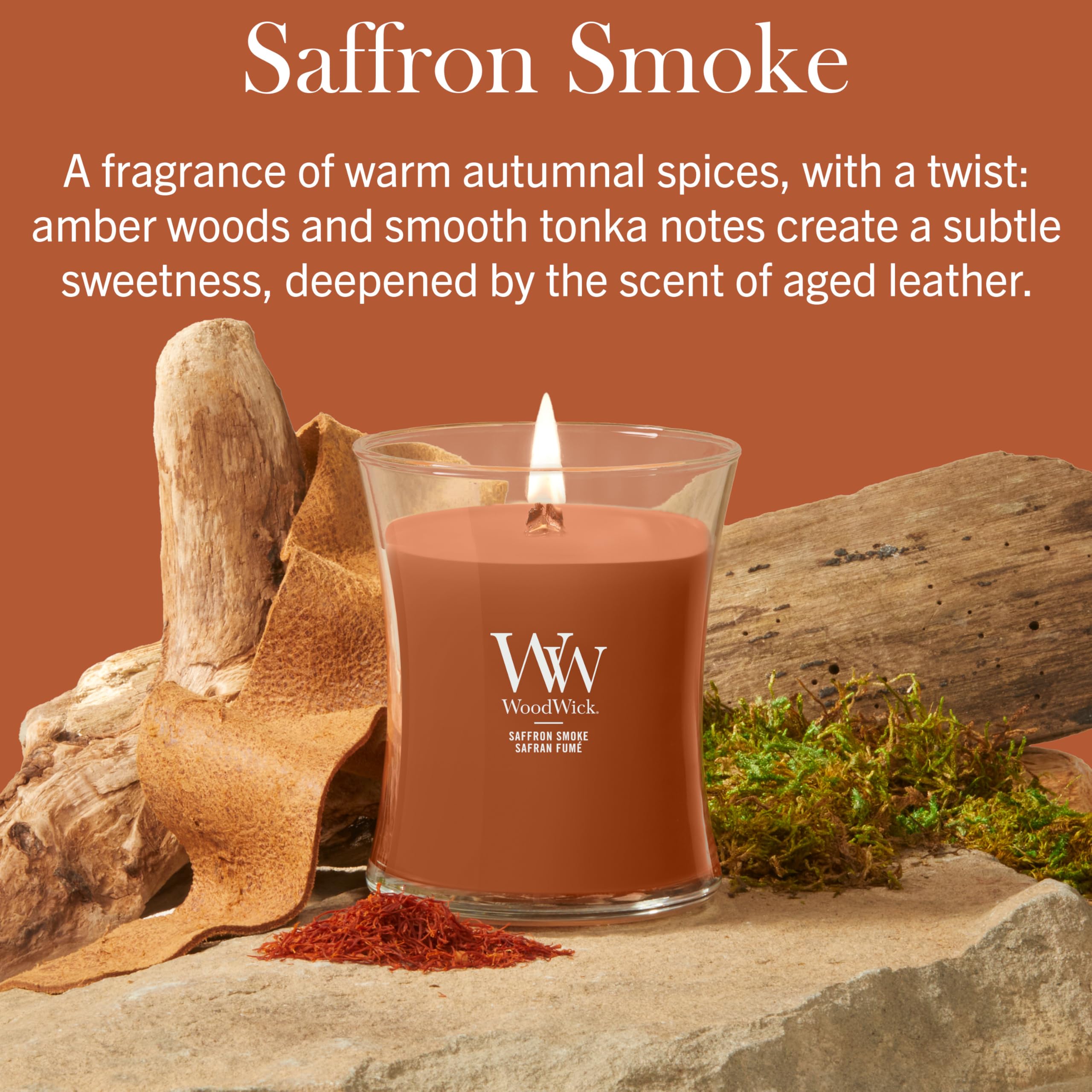 WoodWick Świeca zapachowa, duża świeca klepsydrowa, Saffron Smoke | idealne prezenty dla kobiet