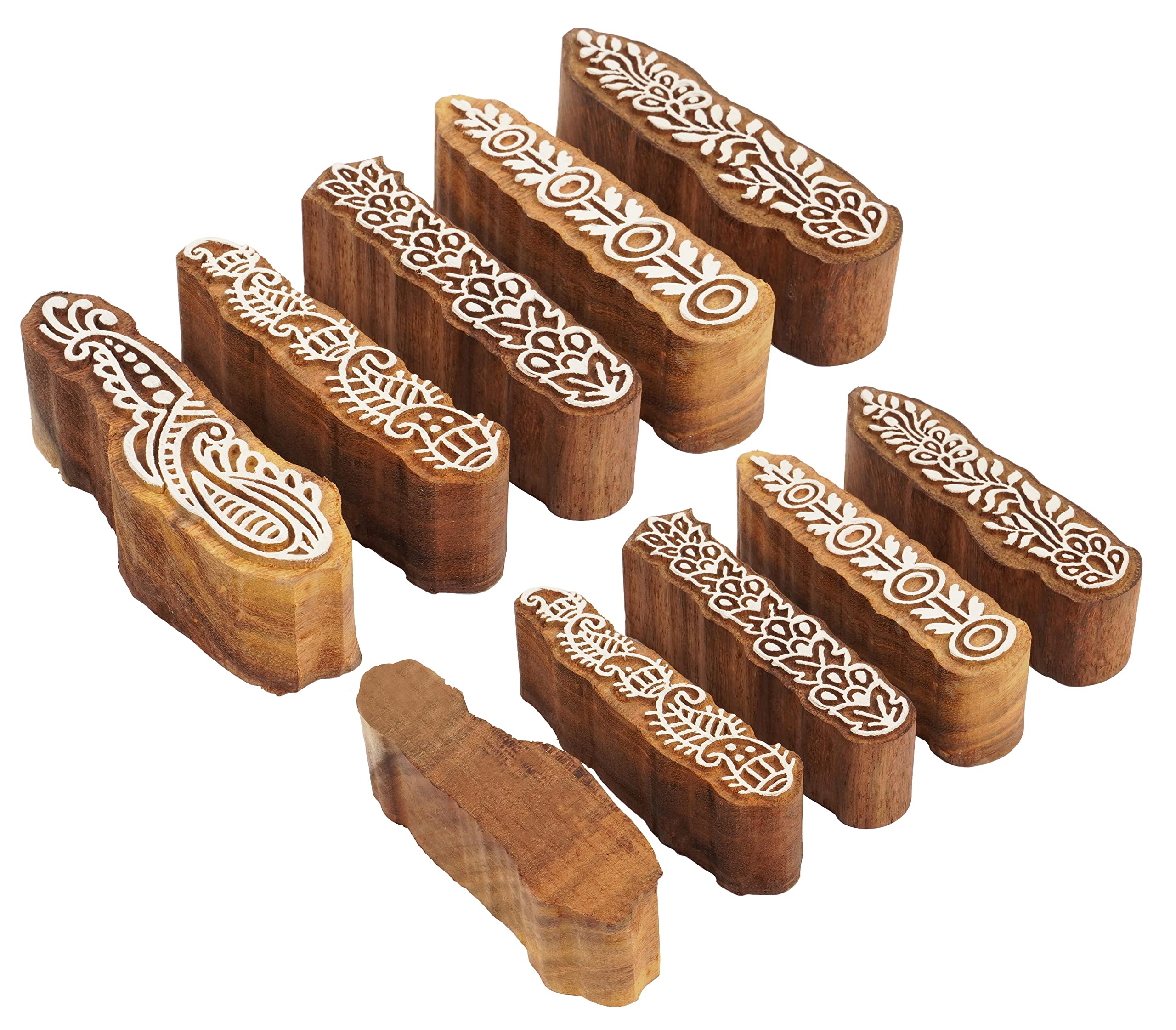 Textildruckblock Border Hand Geschnitzter Holzstempel Holzblock-Druck Textilstempel Fur Stoff- / Keramikblocke- 3 Zoll