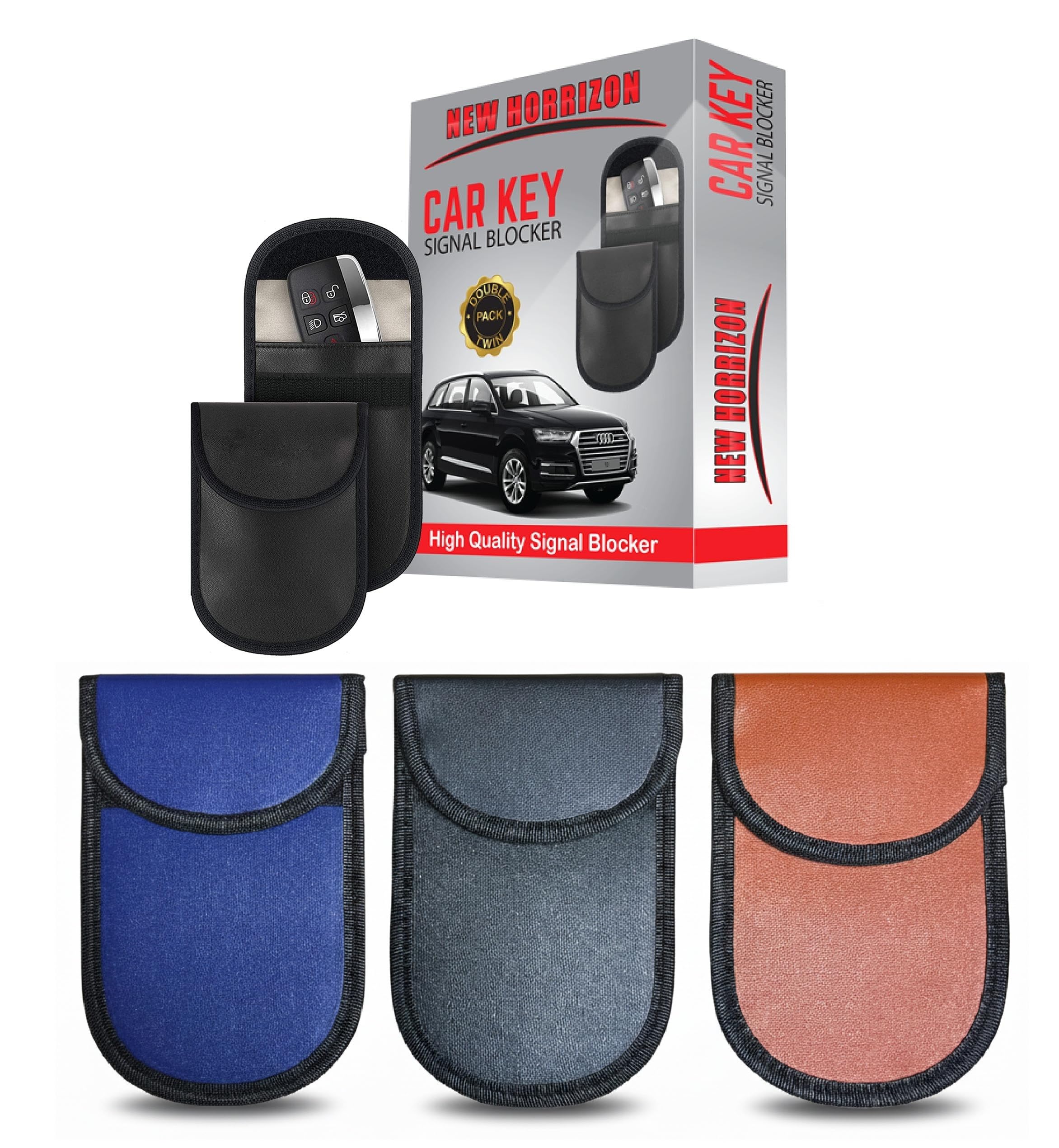 New Horrizon 3-Pack Faraday Pouch For Car keys, Car key Signal Blocker pouch, [L