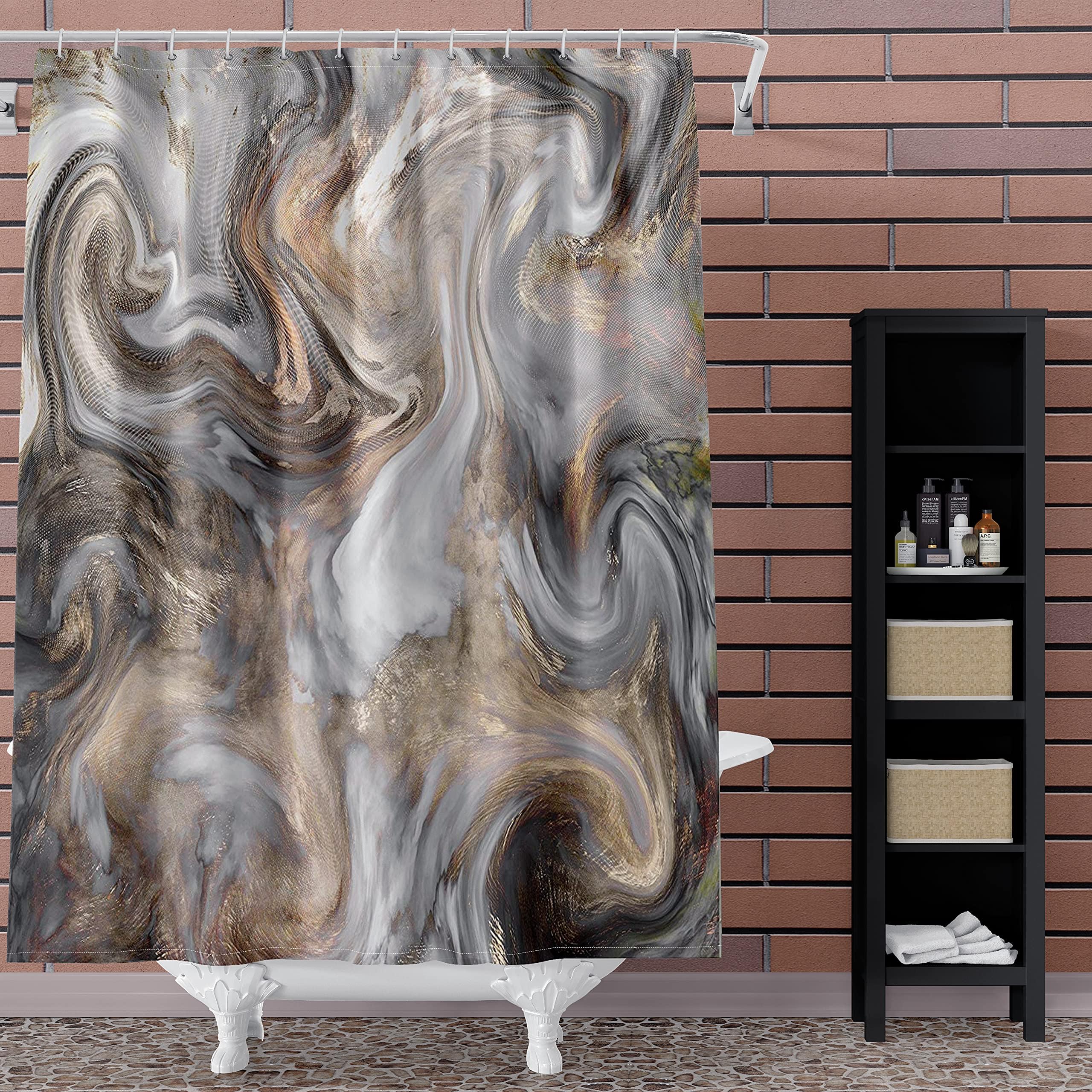 Gaakvrr Shower Curtain Retro Light Grey Brown Marble Texture Waterproof Polyester Fabric Bathroom Curtain Set including 12 Hooks (180x180 cm) - Image 2