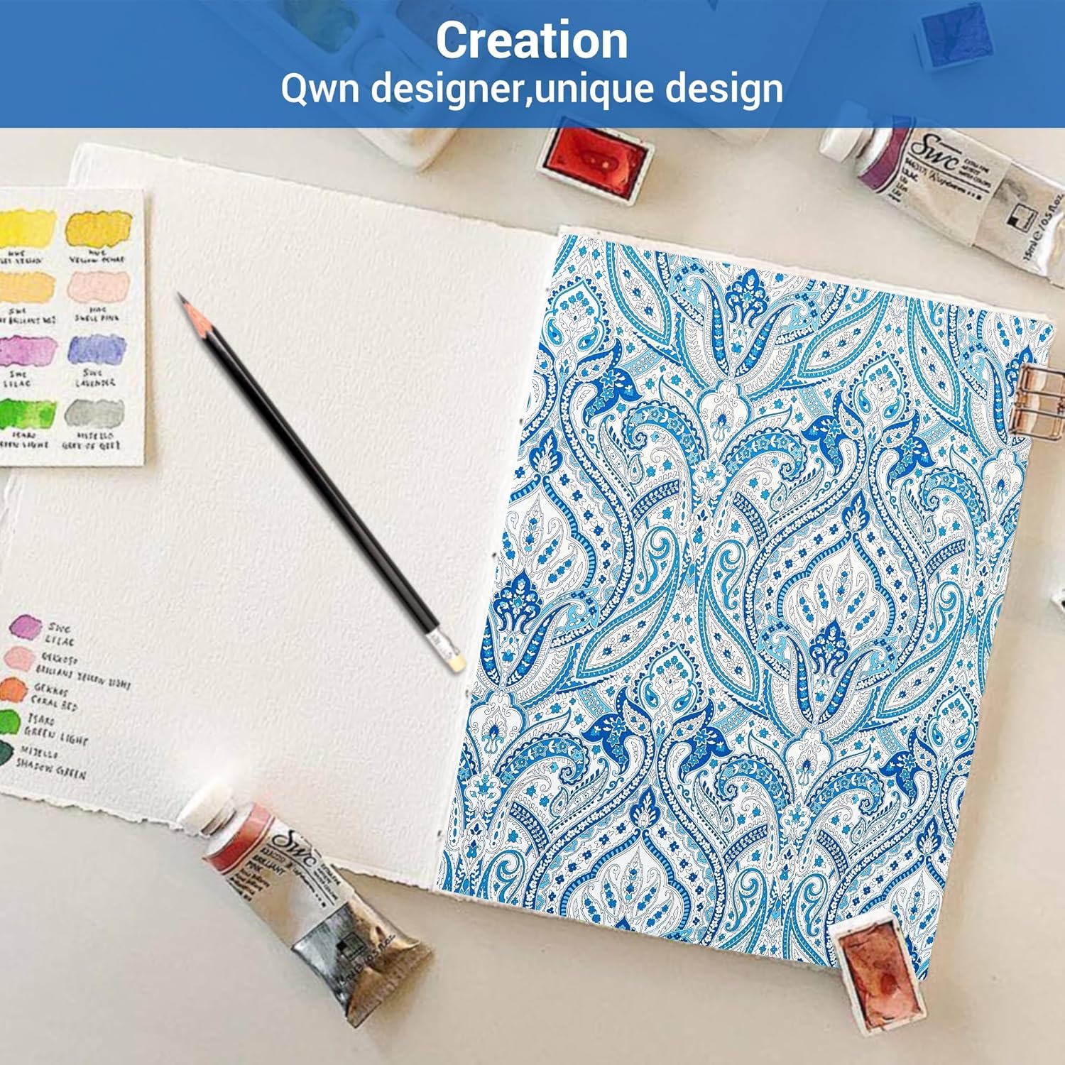 Softan Blue Paisley Printed Bed Sheets Full Size, Floral Sheet Set Full, Brushed Microfiber Patterned Fitted Sheet with 15" Deep Pocket & Non-Slip Straps, Blue Flower Sheets & Pillowcase Set - Image 6