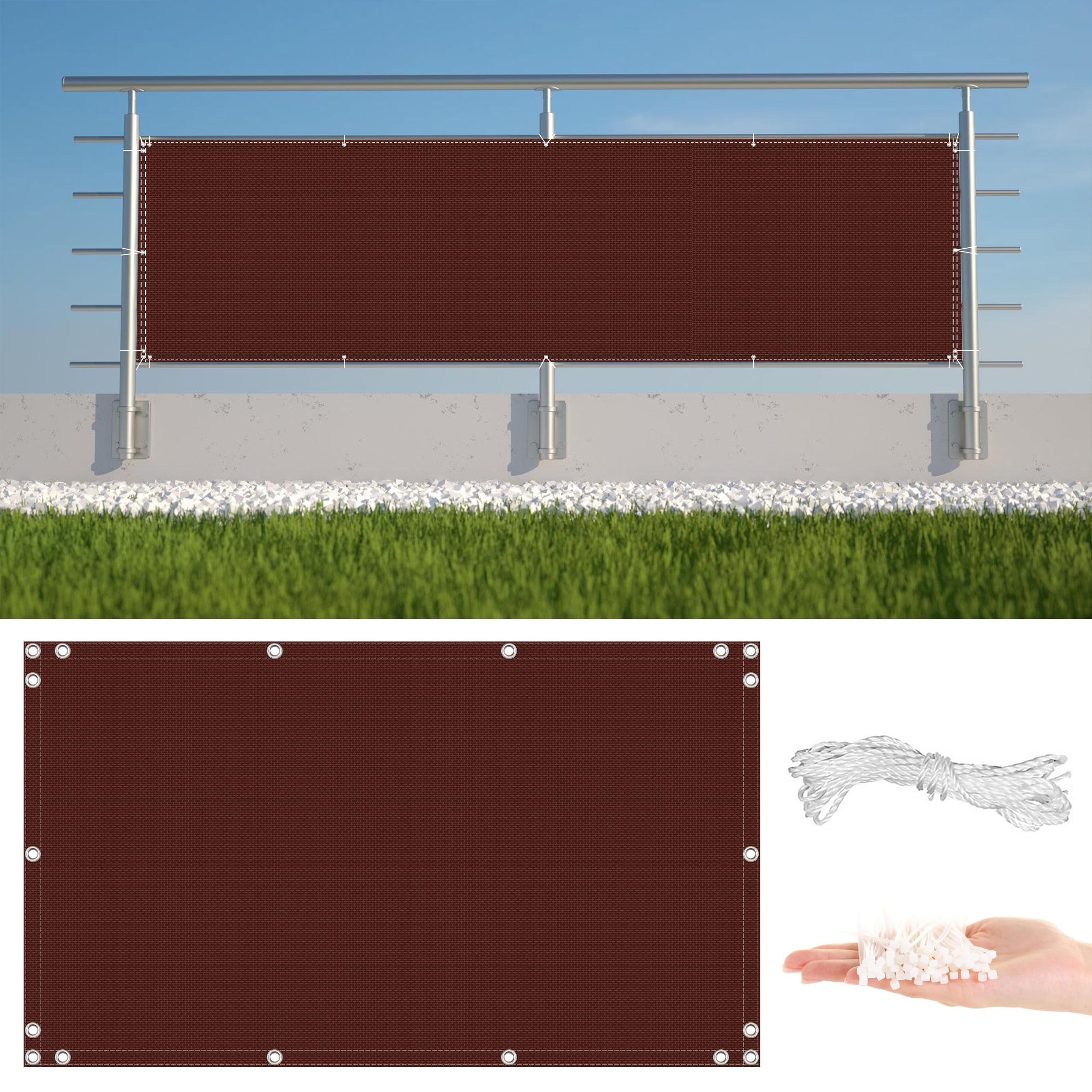 GJZQDKX Outdoor 115x800cm Brown Tear Resistant Sun Shade Opaque Garden Screen with Grommets & Ties for Deck Patio and Backyard Privacy Protection.
